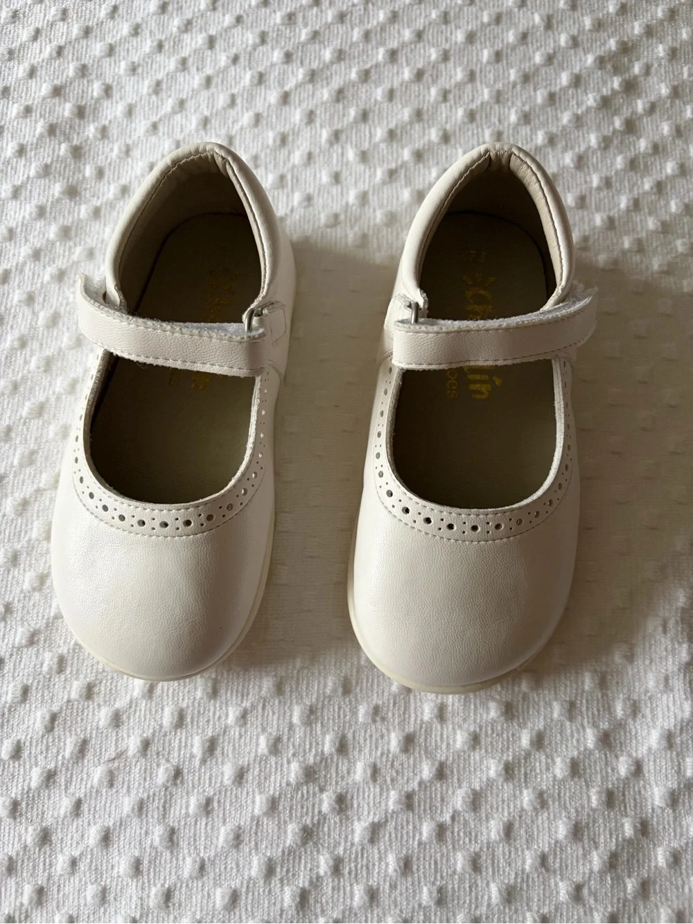 Girls Cream Mary Jane Dress Shoes with Hook-and-Loop Strap